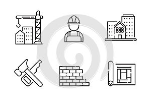 Set of construction icons in line style