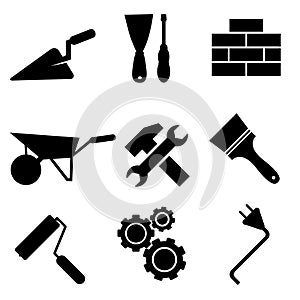 Set of construction icons on white background,