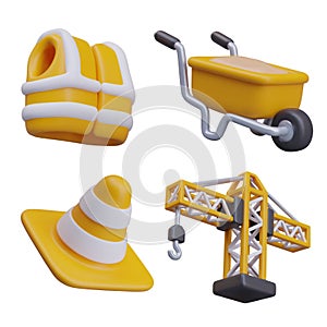 Set of construction icons on white background. Clothes, devices and equipment for safe construction