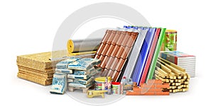 Set of construction materials and tools isolated on a white background. photo