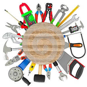 Set of Construction Tools. Assortment of work tools, 3D rendering