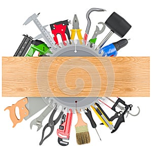 Set of Construction Tools. Assortment of work tools, 3D rendering