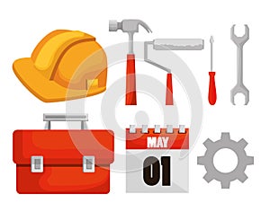 Set construction tools and calendar to labor day