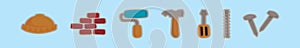 Set of construction tools cartoon icon design template with various models. vector illustration isolated on blue background