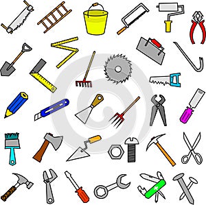 Set of construction tools design elements