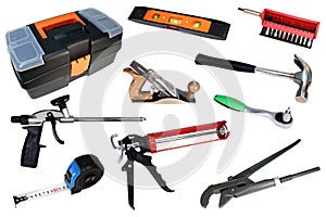 Set of construction tools. Tool for repair.