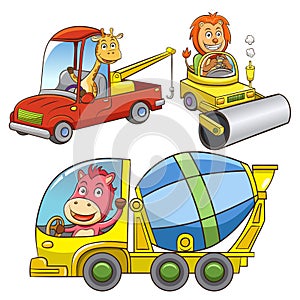 Set of construction vehicle animal cartoon. photo