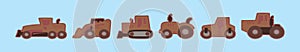 Set of construction vehicles cartoon icon design template with various models. vector illustration isolated on blue background