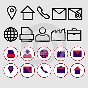 A set of Contact information Icons. Buttons vector icon set. communication symbols collection, vector sketches. email, address,