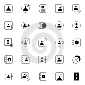 Set of contact, phonebook, customer service solid line icon. simple vector illustration glyph contact symbol design.