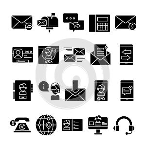 Set Of Contact Us Icon With Glyph Style