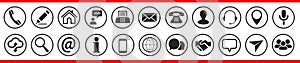 Set contact us icons, collection communication contact signs: home, call, info, fax, message, address, write, user, location