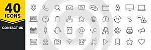 Set of 40 Contact Us web icons in line style. Web and mobile icon. Chat, support, message, phone. Vector illustration