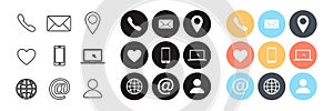 Set of contact us linear and colorful flat isolated icons. Web communication icons isolated. Flat simple vector icon. Mail phone