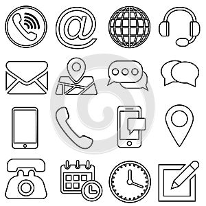 Set of contact us linear icon. Web communication icons isolated. Mail phone location website account internet icon.