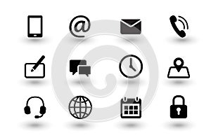 Set of contact us and web communacation icons. Simple flat black vector icons collection isolated on white background