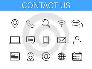 Set of Contact Us web icons in line style. Web and mobile icon. Chat, support, message, phone. Vector illustration