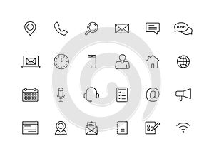 Set of 24 Contact Us web icons in line style. Web and mobile icon. Chat, support, message, phone. Vector illustration