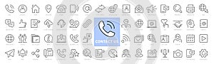 Set of 60 Contact Us web icons in line style. Web and mobile icon.