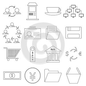 A set of contour business icons on white background