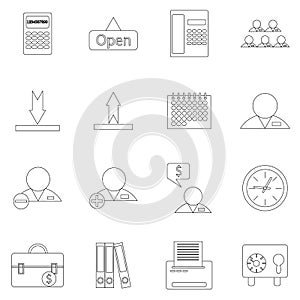 A set of contour business icons on white background