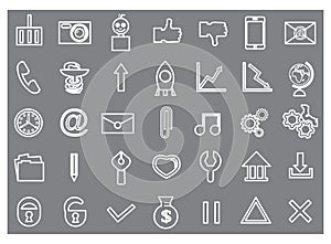Set contour icons for website whiteation in blue tones