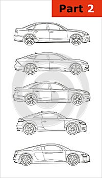 Set of contour models of cars part 2.