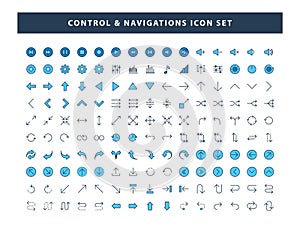 Set of Control and Navigations icon with filled outline style design vector