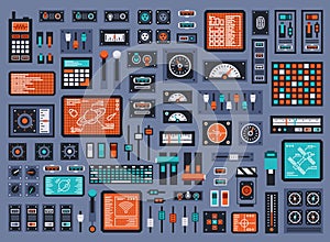 Set of control panel elements for spacecraft or technical industrial station