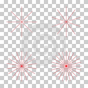 Set of converging radiating lines burst icon, geometric sunburst element, sun shape vector illustration