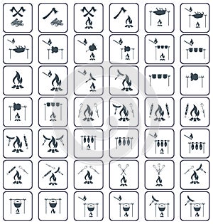 Set of coocing on campfire icons