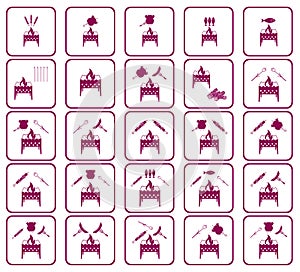 Set of cooking on brazier icons
