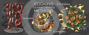 Set of cooking methods and culinary technics . Hand-drawn vector illustration