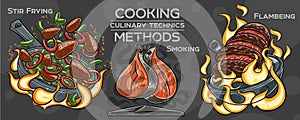 Set of cooking methods and culinary technics . Hand-drawn vector illustration