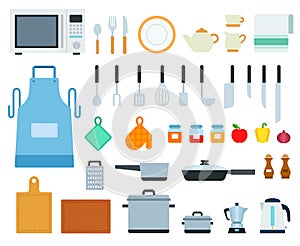 Set of Cooking tools icons flat vector