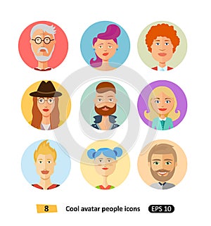 Set of cool avatars flat icons different clothes, tones and hair styles modern and simple flat cartoon style