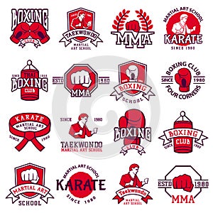 Set of cool fighting club emblems, labels, badges vector.