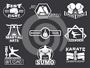 Set of cool fighting club emblems labels fight badges