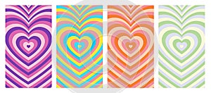 Set Of Cool Heart Geometric Abstract Backgrounds. Lovely Vibes Posters Design