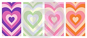 Set Of Cool Heart Geometric Abstract Backgrounds. Lovely Vibes Posters Design