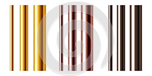 A set of of copper, cast iron, brass or gold pipes of various diameters. Realistic vector illustration isolated on white