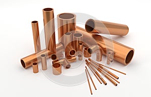 Set of copper pipe and fiting tube industrial 3d rendering illustration