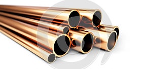 Set of copper pipes of different diameter . on White Background