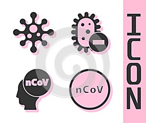 Set Corona virus 2019-nCoV, Virus, Corona virus 2019-nCoV and Negative virus icon. Vector