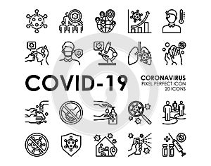 Set of Coronavirus disease COVID-19 Protection Related Vector Line Icons. Editable Stroke, Pixel Perfect.