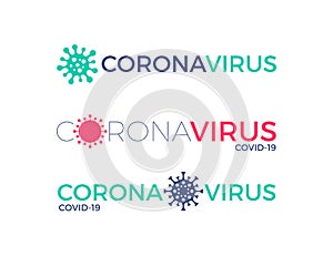 Set of Coronavirus logo with virus symbol. Coronavirus headline. Covid-19 typography design.