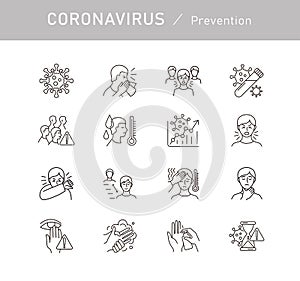 Set of Coronavirus Protection. Prevention of New epidemic 2019-nCoV icon set for infographic or website. Safety, health