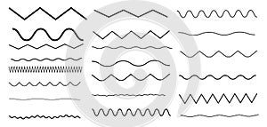 Set of corrugated waves, line flat vector wriggle decoration, vawes line set