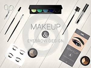 Set of cosmetic accessories for eyebrow and make-up design photo
