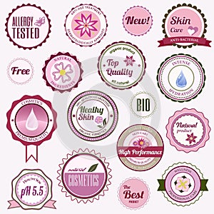 Set of cosmetic badges, labels and stickers